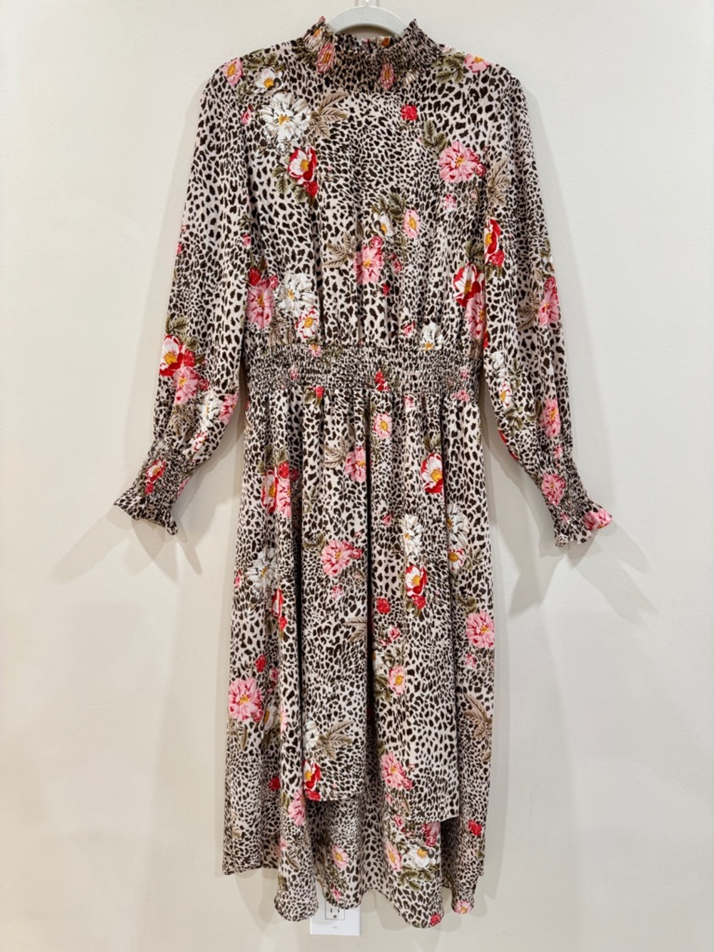 Nanette Lepore Smocked Foral Leopard Print Midi Dress Size 10 - Picture 7 of 9